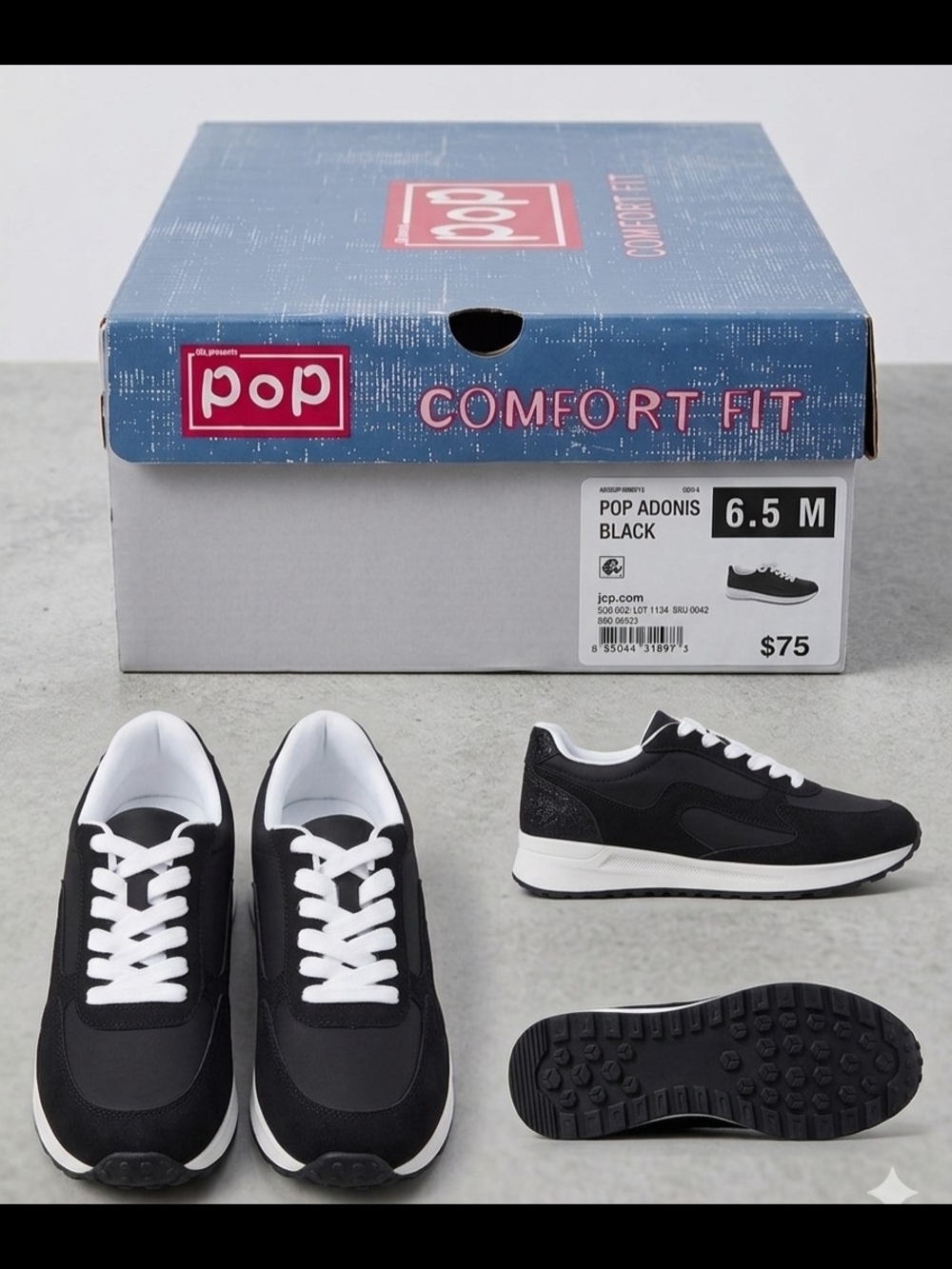 Women's Black and White Lace-Up Sneakers